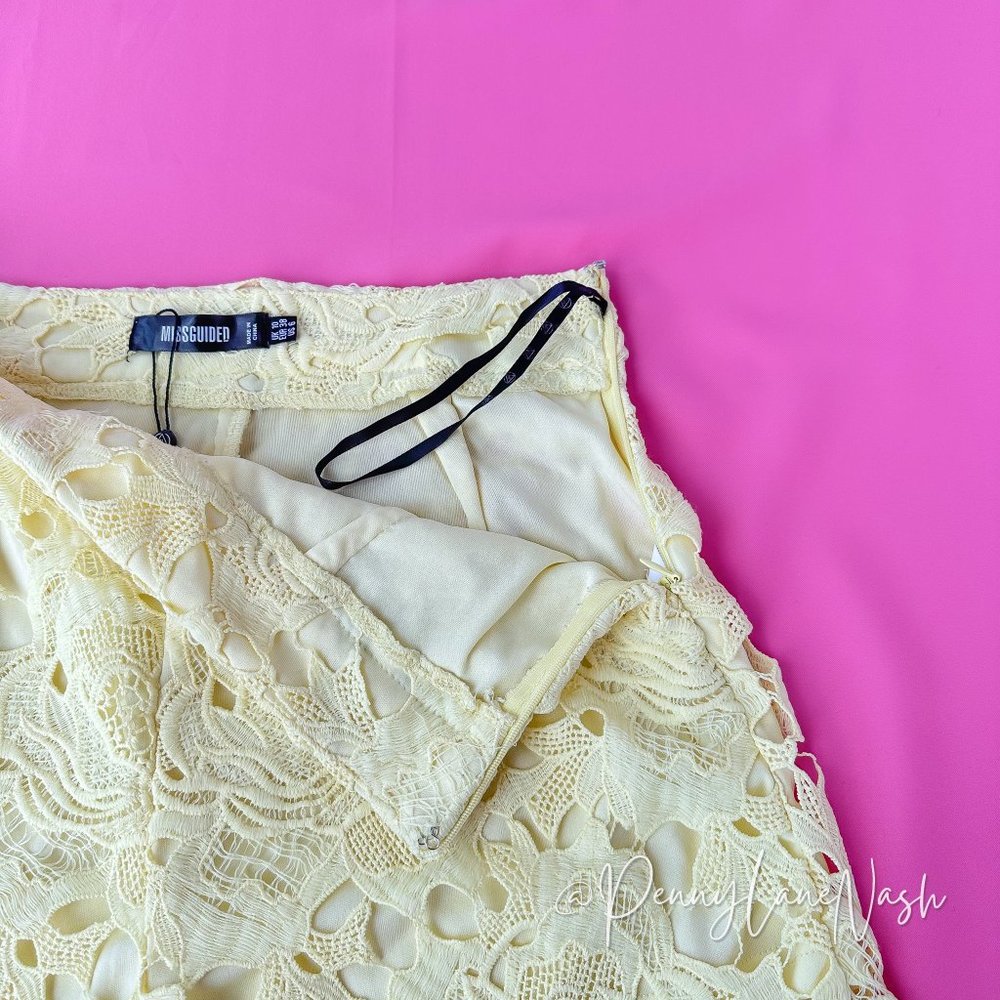 NWT Missguided Crochet Lace Shorts Lemon Size 6 - Picture 4 of 12